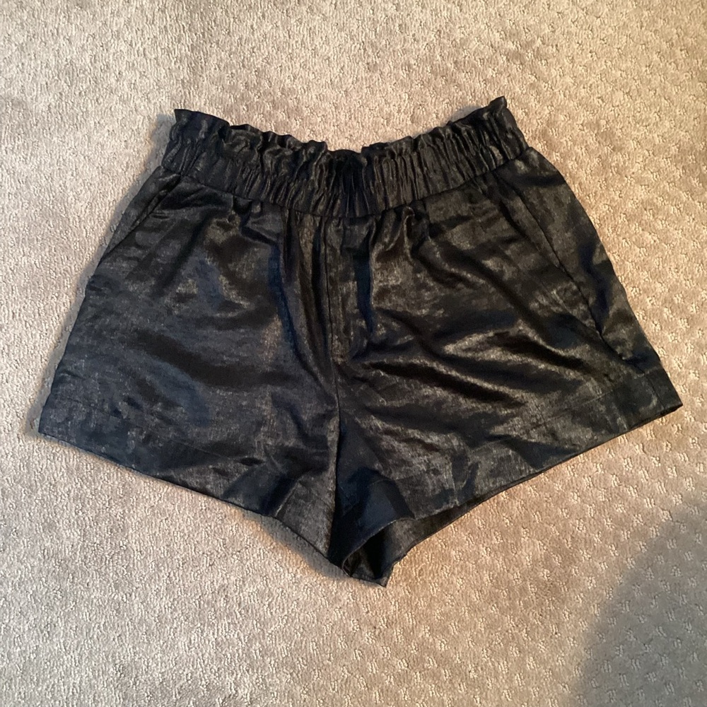 a new day Black metallic high rise, elastic waist shorts, 4” inseam, Med